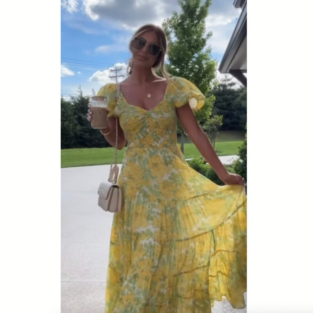 FREE PEOPLE Sundrenched Floral Tiered Maxi Sundress in Butter Combo Size Medium - Picture 2 of 9